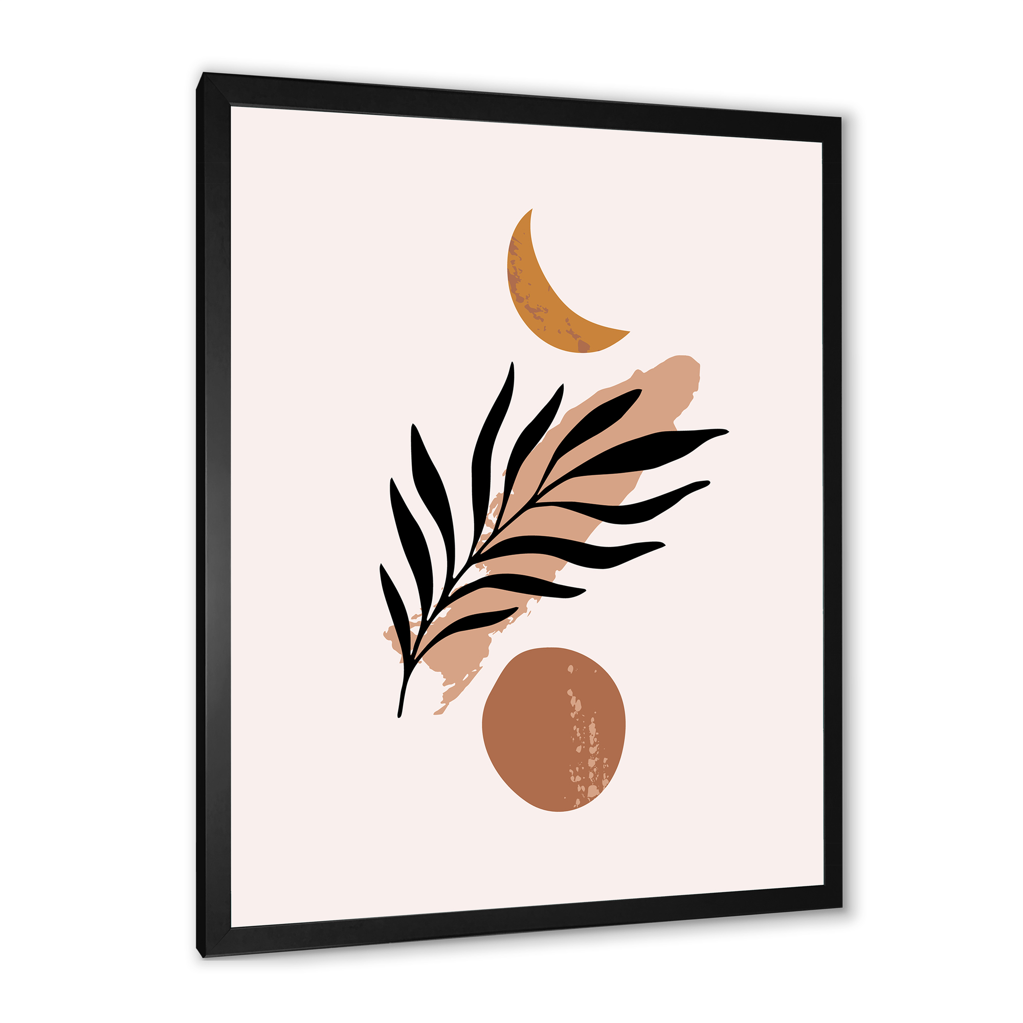 Designart 'Abstact Tropical Palm Leaf, Minimal Sun And Moon I' Modern Framed Art Print