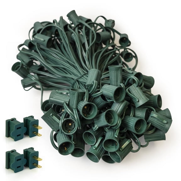 Pro Christmas C9 Socket Light Cord 100ft Green Wire 100 Sockets 12in Spacing Outdoor 1Pk SPT1