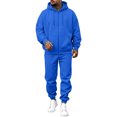 thumbnail image 3 of Men's Tracksuit 2 Piece Casual Long Sleeve Full-Zip Fleece Hoodie Sweatshirt pocket and pants Sweatsuits Fall Winter Fashion Lightweight Jogging Outfitsfor Blue M, 3 of 8