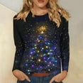 thumbnail image 2 of Enjoytime Women's Casual Tops Christmas Tree Printed Crewneck Long Sleeve Blouse Trendy Fashion Plus Size Shirt Navy XL, 2 of 5