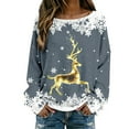 thumbnail image 1 of Hauts pour Femmes Décontractés à Imprimé de Noël, T-Shirt à Col Rond, Chemise à Manches Longues, Chemisiers Grande Taille pour Femmes, Gris, G, 1 of 5