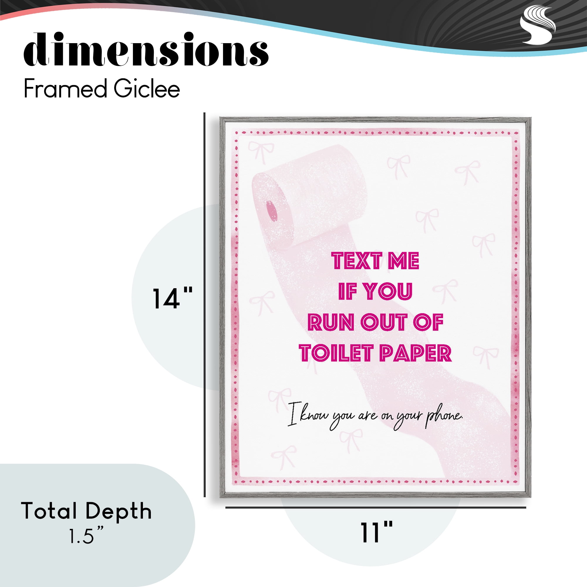 Pink Text for Toilet Paper Gray Framed Giclee Art, design by Ziwei Li