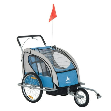 Aosom Elite 2in1 Double Child Bike Trailer / Jogger - Blue