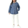 thumbnail image 2 of Agnes Orinda Women's Plus Size Denim Jacket Layered Drawstring Detachable Hoodie with Pockets Jean Jackets 2X Light Blue, 2 of 5