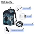 thumbnail image 3 of Honeii Moon Wolf Warrior Print Canvas Backpack for School & Outdoor,Laptop Excursion Backpack,Notebook School Bookbag For Men Women,for Work, Travel, and Everyday Use-Medium, 3 of 5