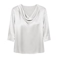 thumbnail image 2 of Hecho para Más Camisa Mujeres Elegante Draped Escote Plisado Cuello Satén Tres Cuartos de Manga Blusa, Suave Top Casual, 2 of 6