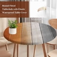 thumbnail image 4 of Burnt Orange Gray Ombre Round Tablecloth, Fitted Table Cover with Elastic for 55"-60" Round Tables, Vintage Farmhouse Wooden Table Cloth Outdoor Indoor Dinning Party Waterproof Tablecloths, 4 of 7