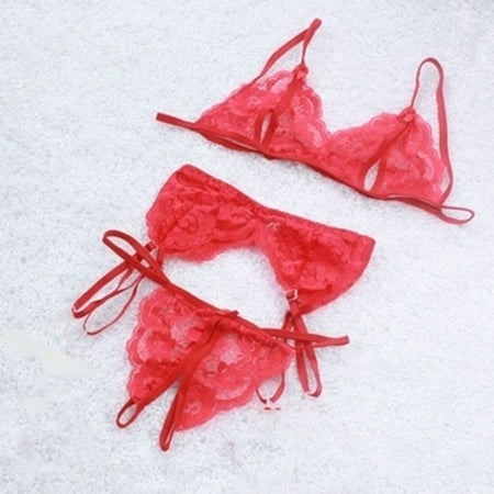 

Women s Fashion Four-Piece Set Sexy Lingerie Chiffon Underwear Sleepwear Bra + G-string + Garter Belts