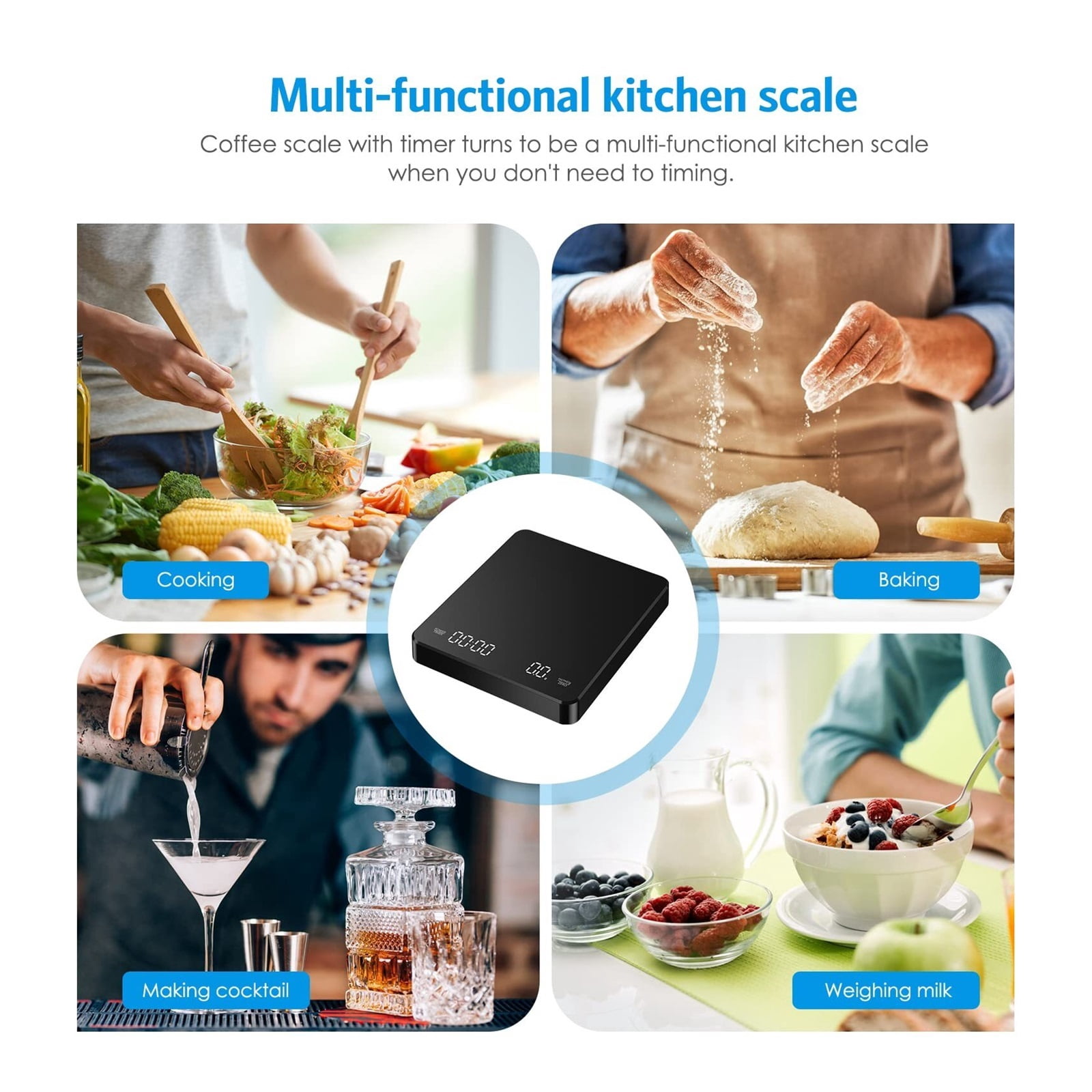 Coffee Scale with Positive and Negative Timer 3kg Precision Kitchen Digital Food Scale ,Multi Measuring Units