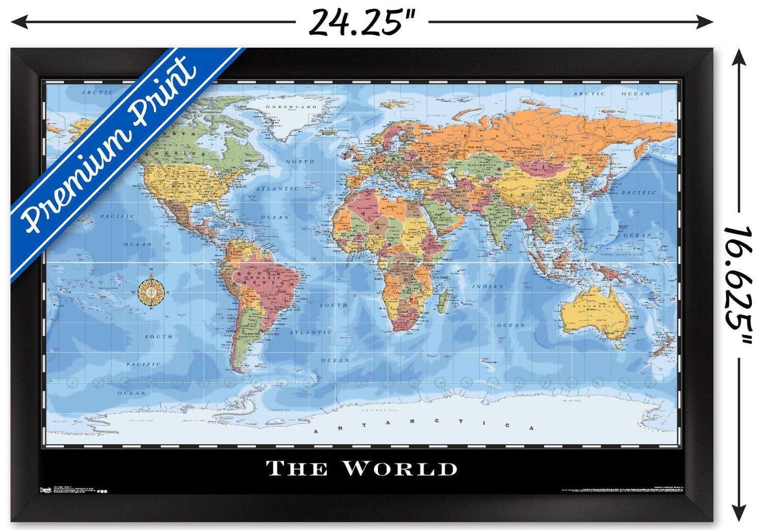Map - World Wall Poster, 22.375" x 34"