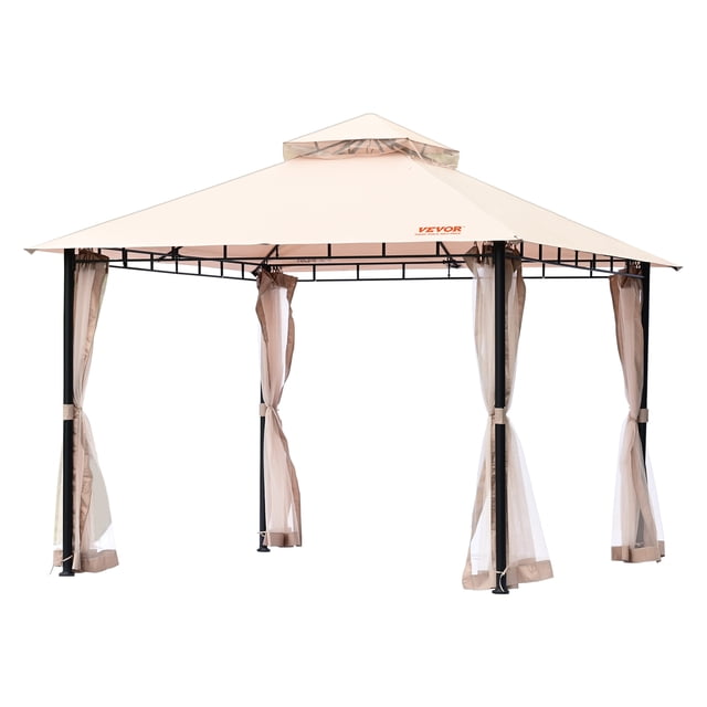 VEVOR Gazebo de patio para 6-8 personas, 10 x 10 pies, con mosquitero, estructura de metal y poliester recubierto de PU de 180 G, refugio para exteriores para patio, jardín, terraza