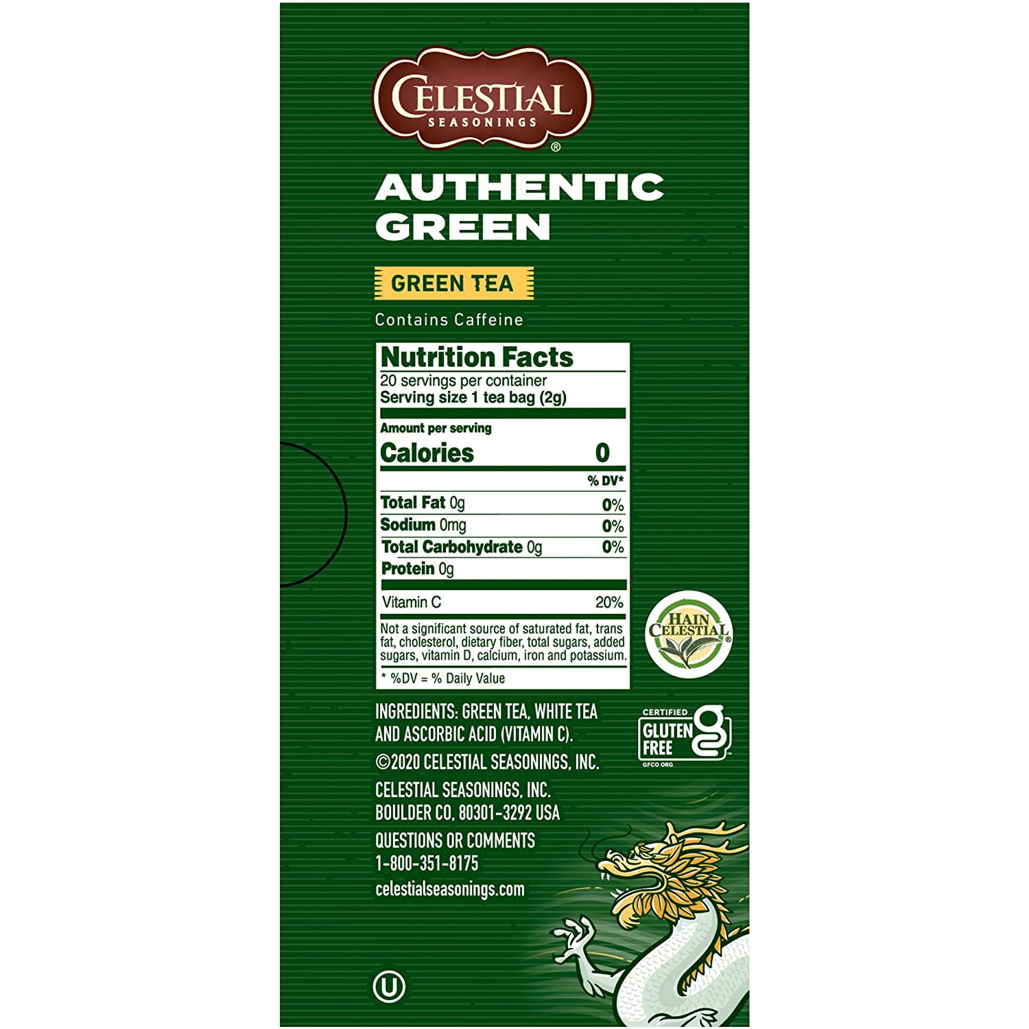(3 pack) Celestial Seasonings Green Tea Authentic Contains Caffeine - 20 Tea Bags