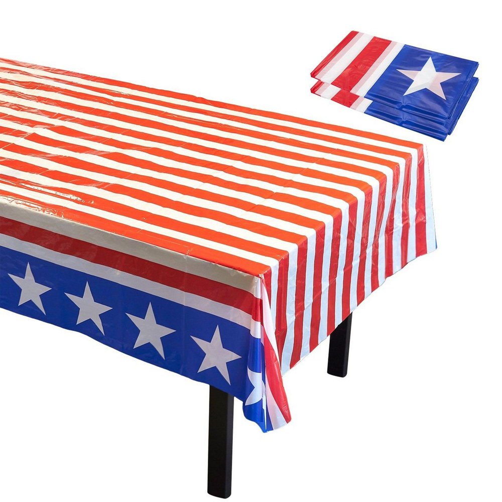 3 Pack American Flag Disposable Plastic Tablecloth for 4th of July