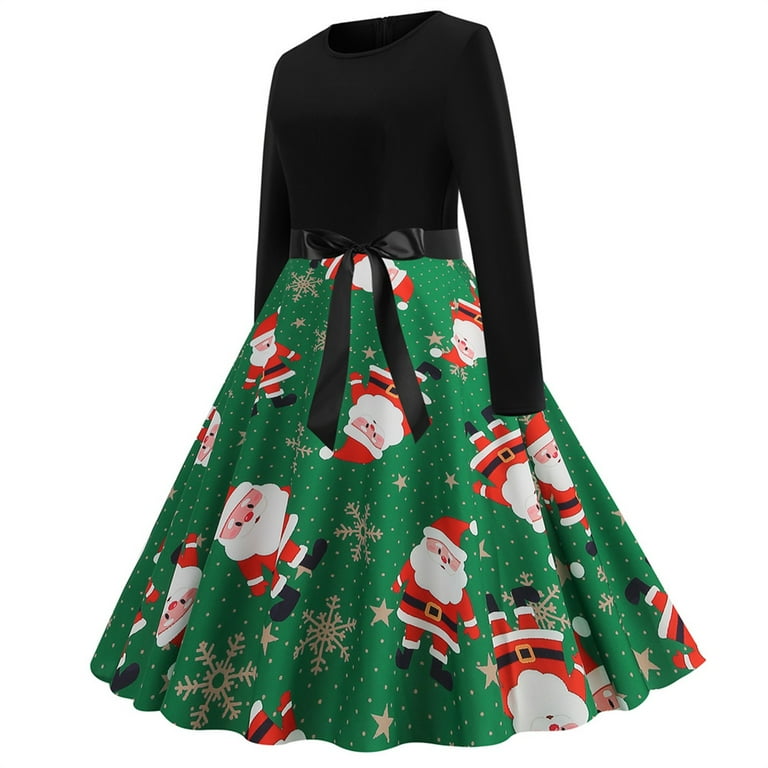 LEEy-world Women Gifts for Christmas, Womens Plus Size Party Dress Christmas  Sweater Long Sleeve Skater Dress Green,3XL - Walmart.com