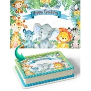 Jungle Safari Animals Wild JAS Edible Image Cake Topper Birthday Sheet Banner 1/4 Sheet