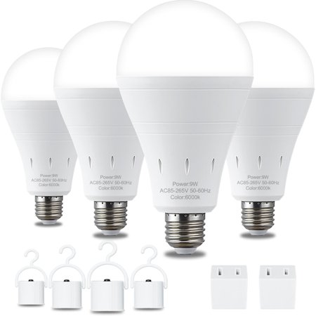 Rechargeable Emergency Light Bulbs 3000K Daylight – Battery Powered LED Bulb E26 120V 9W with 1200mAh for Power Outage Camping Hurricane