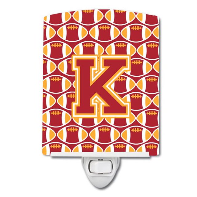 Carolines Treasures CJ1070-KCNL Letter K Football Cardinal & Gold Ceramic Night Light