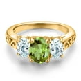 thumbnail image 3 of Gem Stone King 18K Yellow Gold Plated Silver Green Peridot and Sky Blue Aquamarine Filigree Style 3 Stone Ring for Women (2.42 Cttw, Oval 8X6MM and 6X4MM) (Size 7), 3 of 6