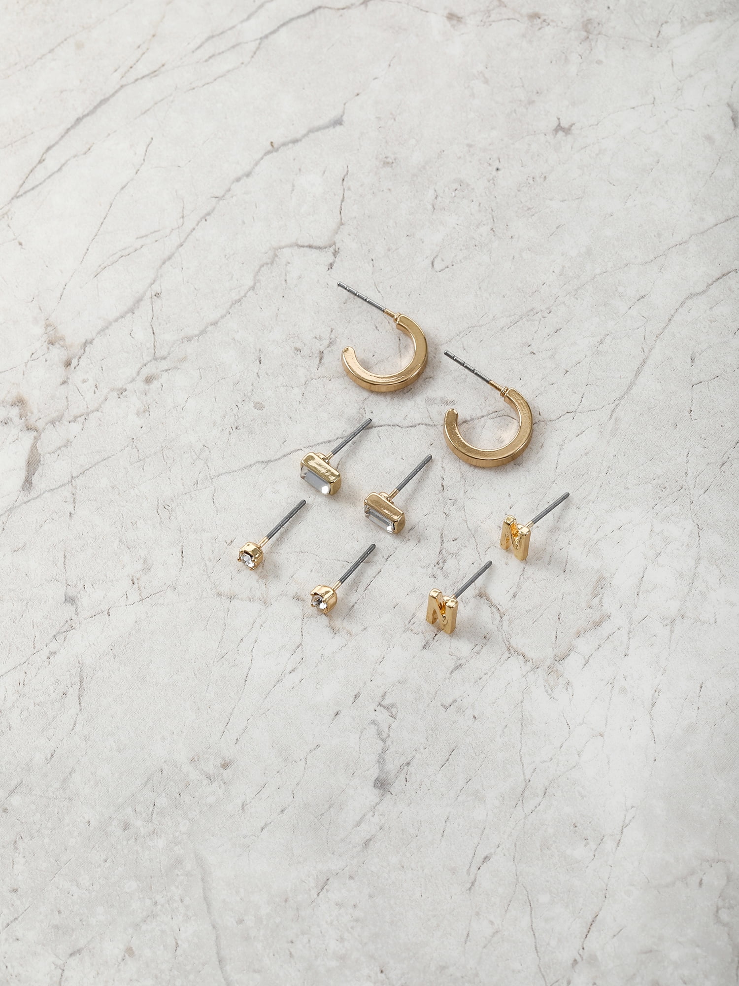 Time and Tru Goldtone Initial Letter Earring Set, 4 pairs, Letter N