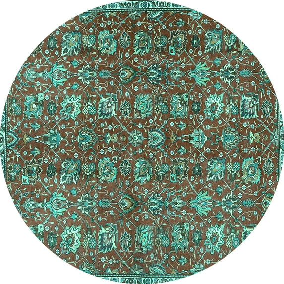 Ahgly Company Machine Washable Indoor Round Persian Turquoise Blue Traditional Area Rugs, 6' Round