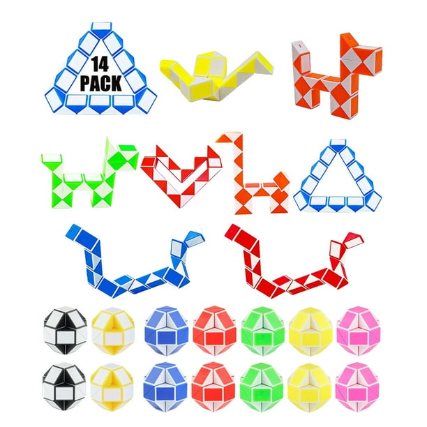 EIMELI 14 Pack Sensory Fidget Snake Cube 24 Blocks Twist Puzzles Toys