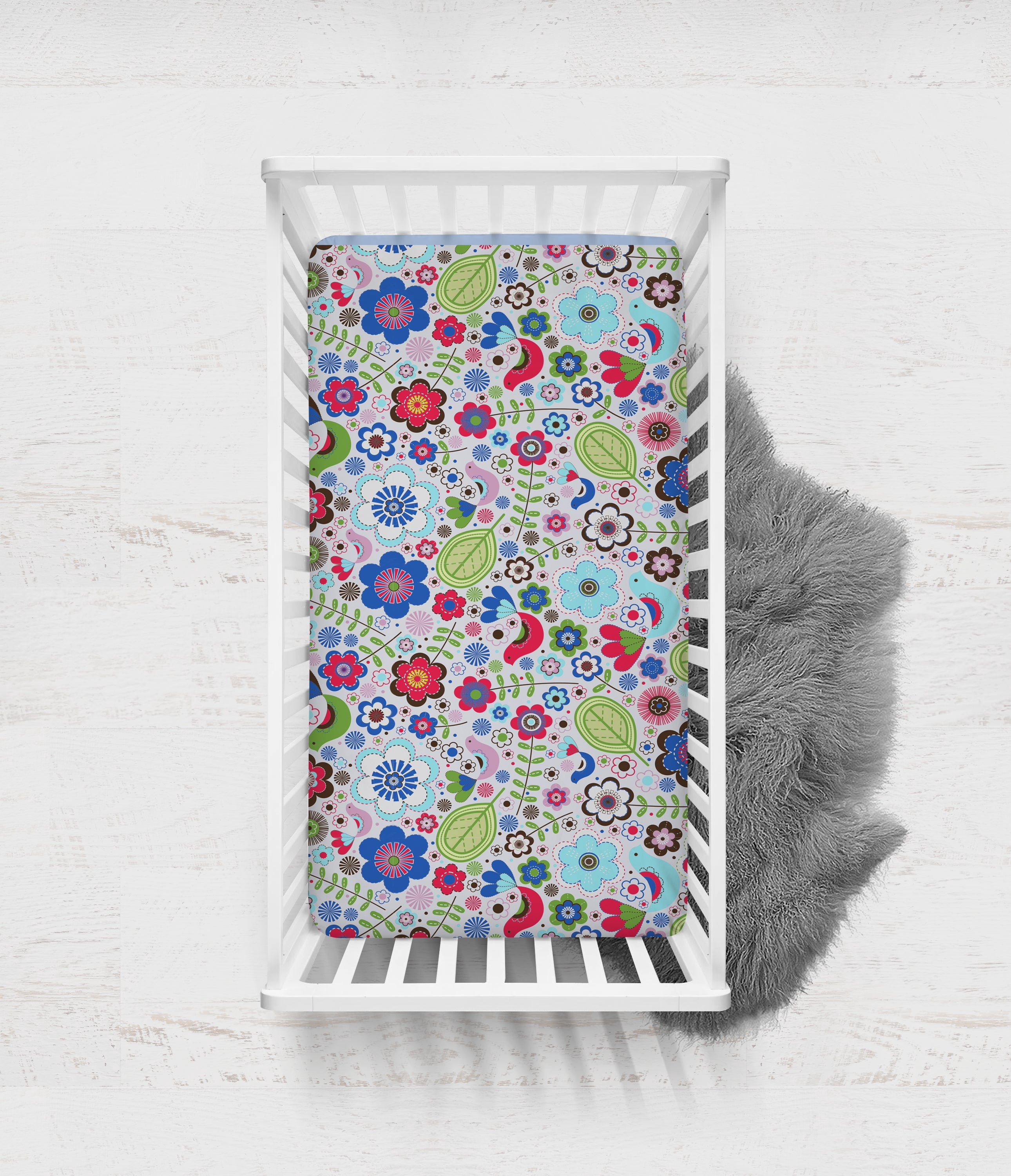 Bacati - Crib or Toddler Bed Fitted Sheet 100% Cotton Percale, Botanical, Pink/Aqua/Fuchsia/Green