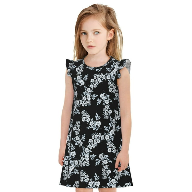 Vsdgher Fleur pour Filles Chemises de Nuit Manches Courtes à Volants Robe de Nuit Pyjama pour Fête Pyjama-Grand
