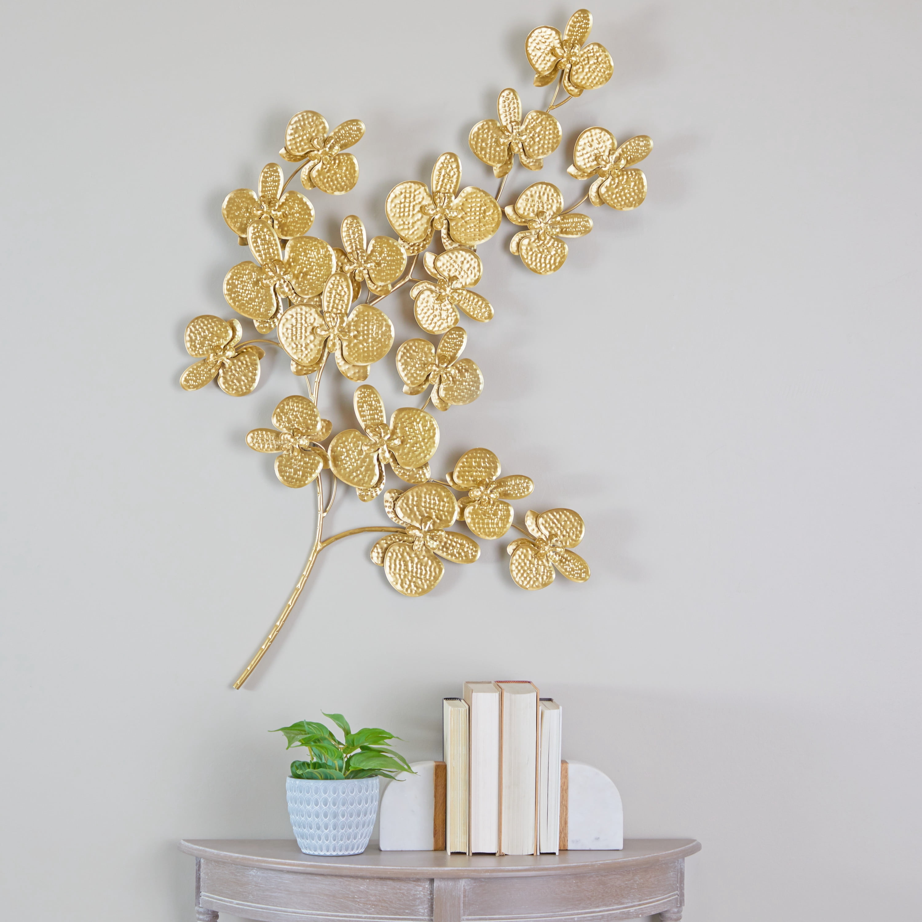 CosmoLiving by Cosmopolitan Gold Metal Orchid Floral Wall Decor with Stem
