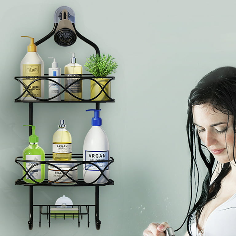 Black Shower Caddy over Head, Hanging Shower Caddy with Soap Dish for  Bathroom