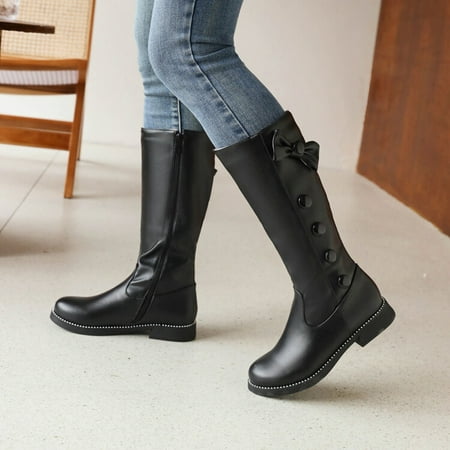 

ERTUTUYI Mother Daughter Parent Child Cute And Warm Student Style Round Toe Flat Ligh Boots Black 39