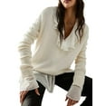 thumbnail image 5 of KelaJuan Women Solid Color Knit Sweater V-Neck Long Sleeve Loose Pullovers Spring Fall Streetwear, 5 of 7