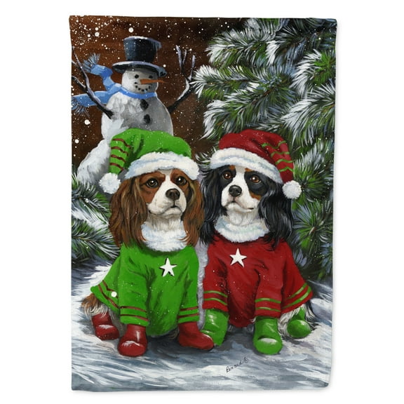 Cavalier Spaniel Snowman Christmas Flag Canvas House Size