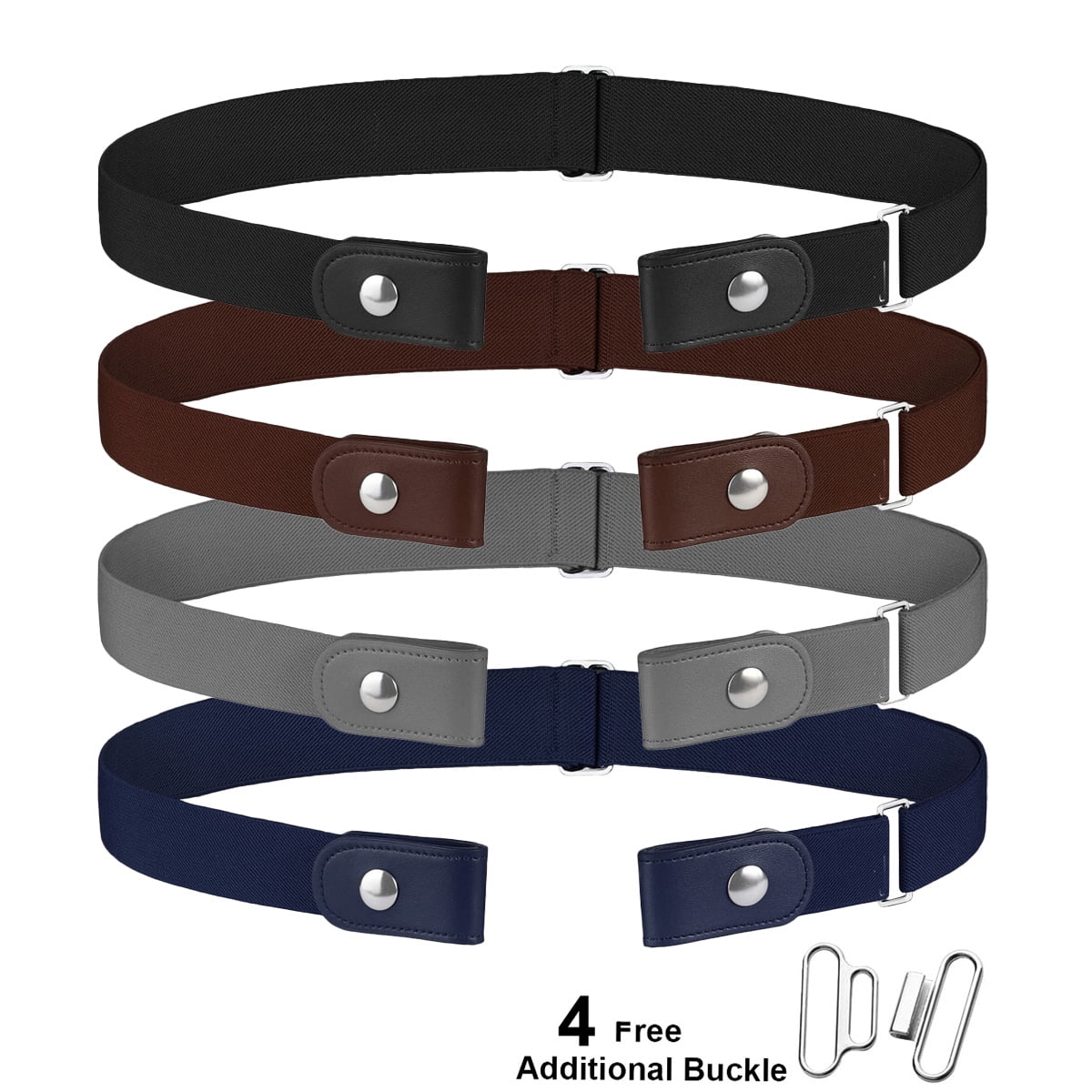 4pack No Buckle Stretch Belt for Women Men Boy Girl Elastic Waist