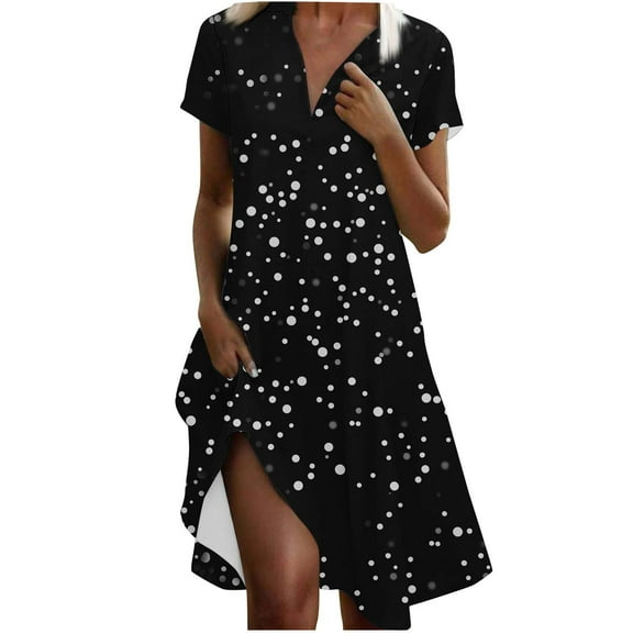 Summer Sun Dresses for Womens 2026 Plus Size Fashion Polka Print V-neck Short Sleeve Loose And Comfortable Dress