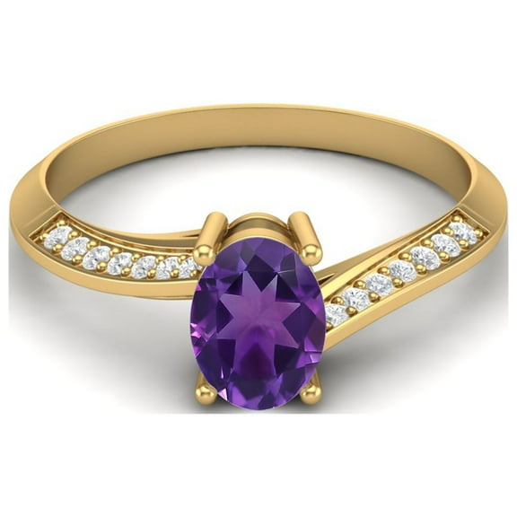 1.56 Cts Oval Amethyst 925 Sterling Silver Gold Vermeil Solitaire Accent Woman Halo Valentines Day Gifts Ring