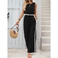 thumbnail image 6 of Womens Summer 2 Piece Outfits Sleeveless Cropped Tank Button Back Top Wide Leg Pants Linen Set Black XL, 6 of 8