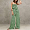 thumbnail image 5 of Womens Two Piece Outfit Spaghetti Strap Tube Top High Waist Belted Wide Leg Pants with Pockets Solid Color Vacation Set Green XL(XL), 5 of 7