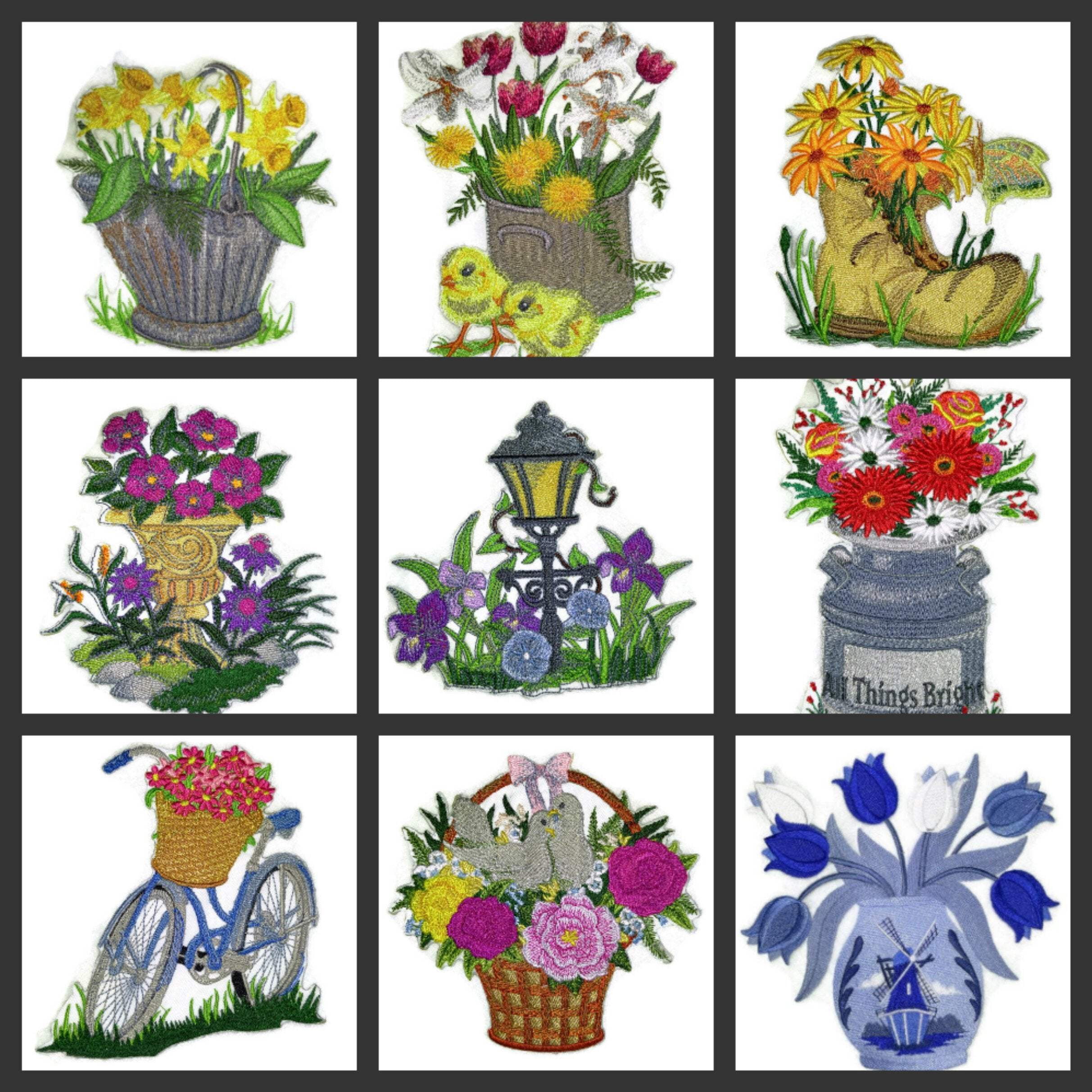 BeyondVision Custom and Unique Spring Blooms Flower with Vase[ Spring Stitches Chicks ] Embroidered Iron on/Sew Patch [6.37" 4.86"]