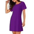 thumbnail image 2 of Balery Purple Pattern Womens Short Sleeve Sleepshirt Scoopneck Cute Nightdress Comfy Nightgown Loungewear Dress, 2 of 6