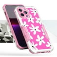 thumbnail image 2 of Case and Pouch Bundle for iPhone 14: Heavy Duty Armor Rugged Case (White Flowers on Pink) and Rugged Denim Nylon Belt Holster (Grey), 2 of 9