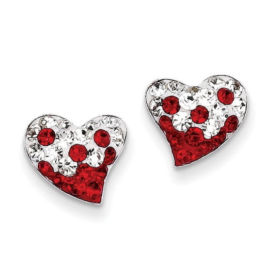 Primal Silver Sterling Silver Red and White Preciosa Crystal Heart Earrings