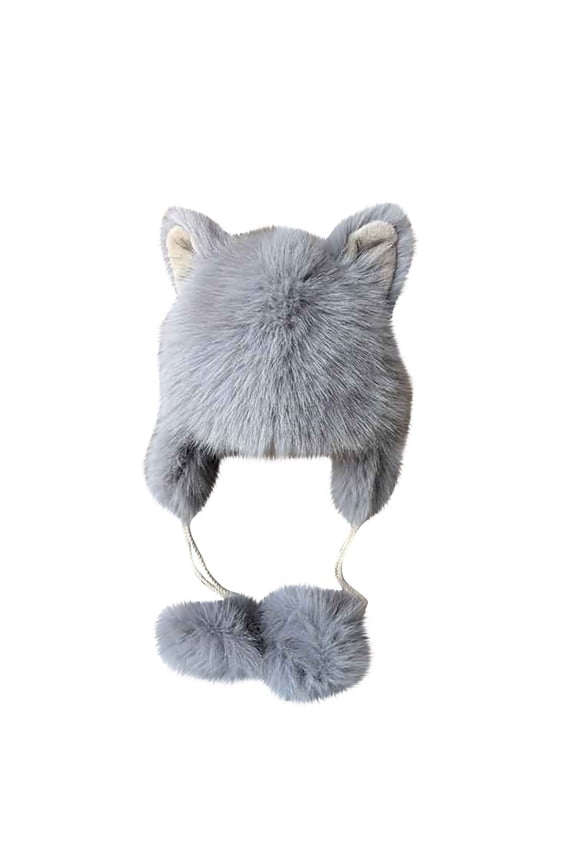 Cute Winter Hats for Women Bear Ears Fleece Lining Warm Beanie Skull Cap Ear Flaps Plush Soft Peruvian Beanies