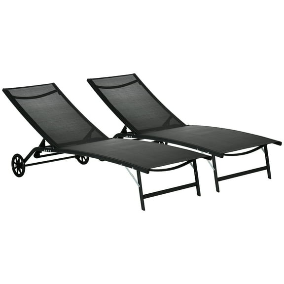 CoSoTower Chaise Lounge Outdoor, 2 Piece Lounge Chair with Wheels, Tanning Chair with 5 Adjustable Positions for Patio, Beach, Yard, Pool, Black