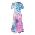 thumbnail image 6 of pimelu Dresses for Women Wedding Guest Dresses for Women Beach Loose Pleated Swing Ruffle Hem Tunic Maxi Dress with Pocket Summer Fashion Tie-Dye Print Short Sleeve Round Neck Women Long Sun Dresses, 6 of 6