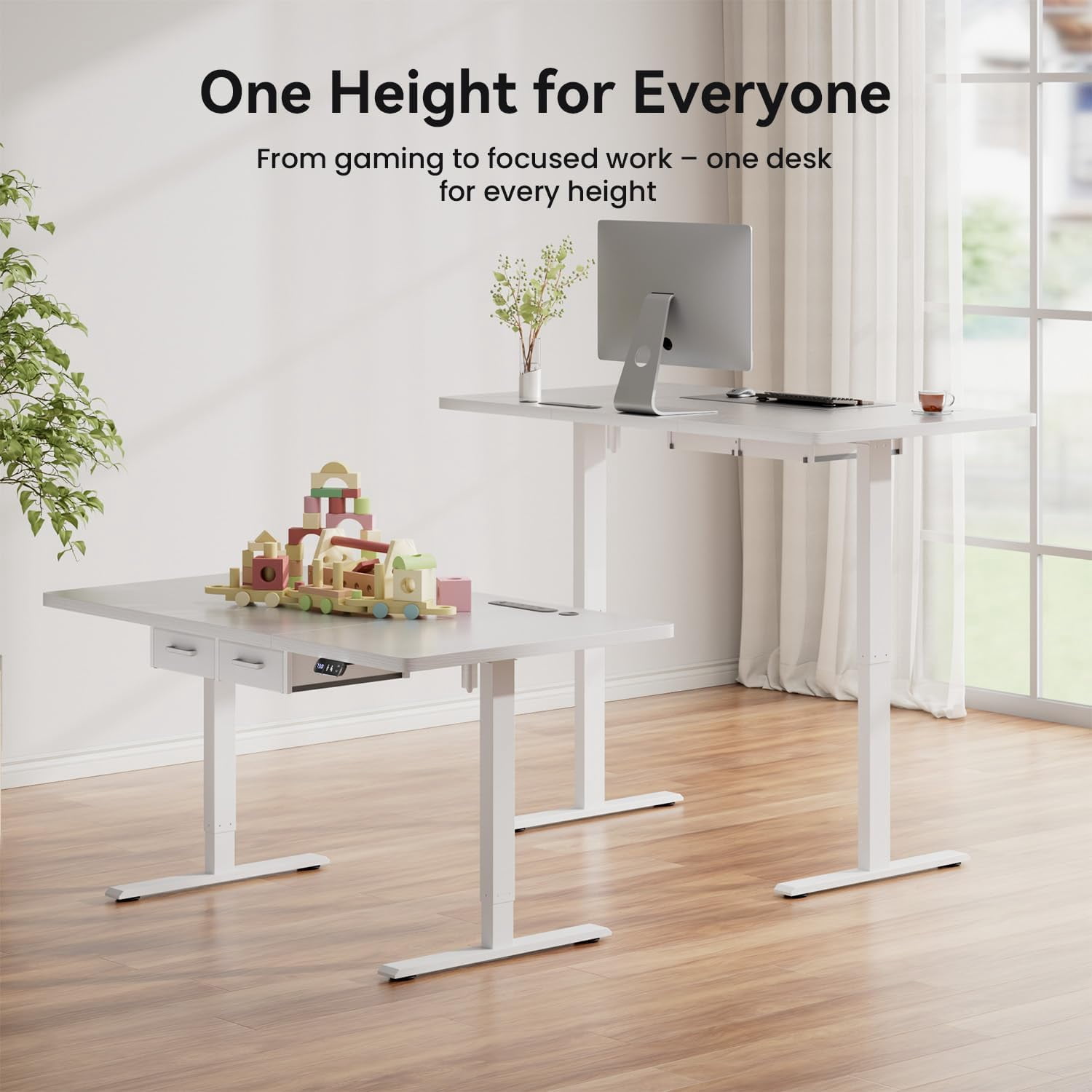 HLDIRECT Electric Standing Desk with 2 Drawers & Power Outlets & USB Ports, 55×31.5 inches Height Adjustable Desk with Storage, Sit Stand up Desk for Home Office, White