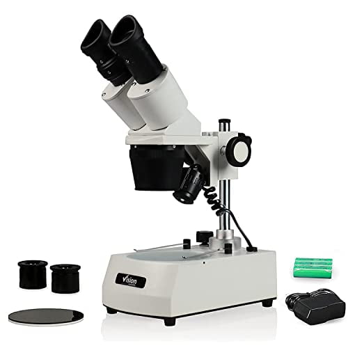Vision Scientific VMS0002-Rc-234-ES2 Stéréomicroscope Binoculaire, Oculaires WF10x et WF20x, Objectifs 2X, 3X et 4X, Grossissement 20x, 30x, 50x, 60x et 80x, Batterie Rechargeable
