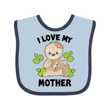 

Inktastic Cute Sloth I Love My Mother with Green Leaves Gift Baby Boy or Baby Girl Bib