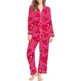 thumbnail image 5 of Valentines Pajamas For Women Set Cozy Casual Loose Cardigan Heart Print Winter Collar Long Sleeve Button Up Sleepwear Soft 2 Piece Outfits Loungewear Sets Hot Pink L, 5 of 5