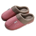 thumbnail image 3 of Slippers for Women,Slippers Couple Autumn Winter Solid Color Leather Warm Padded for Cozy Indoor,Womens Slippers,Z04 Pink,38, 3 of 9