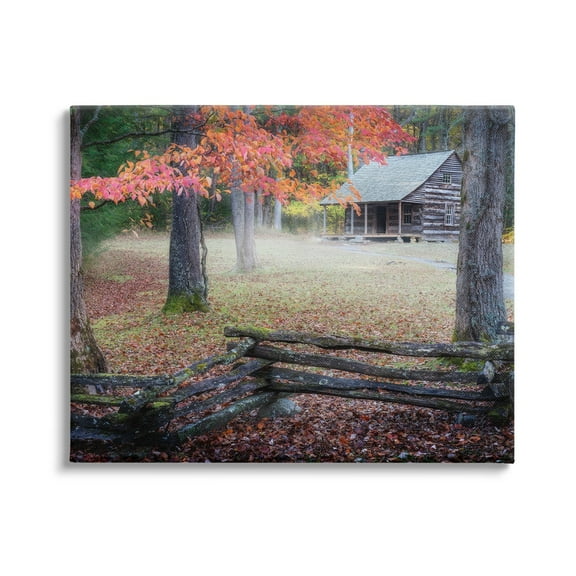 Stupell Log Cabin Woody Autumn Foliage Landscape Photography Gallery Wrapped Canvas Print Wall Art